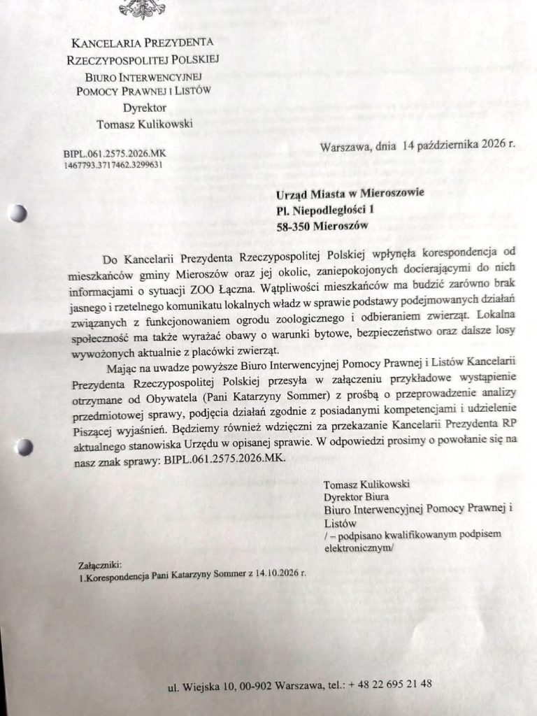 ZOO Łączna. Zarzut dla policjantki, rezygnacja ekspertki i pismo z Kancelarii Prezydenta